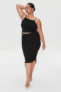 BLACK Plus Size Ruched Cami & Midi Skirt Set, image 4