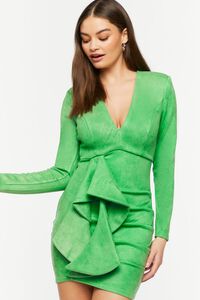 GREEN Faux Suede Godet Mini Dress, image 1