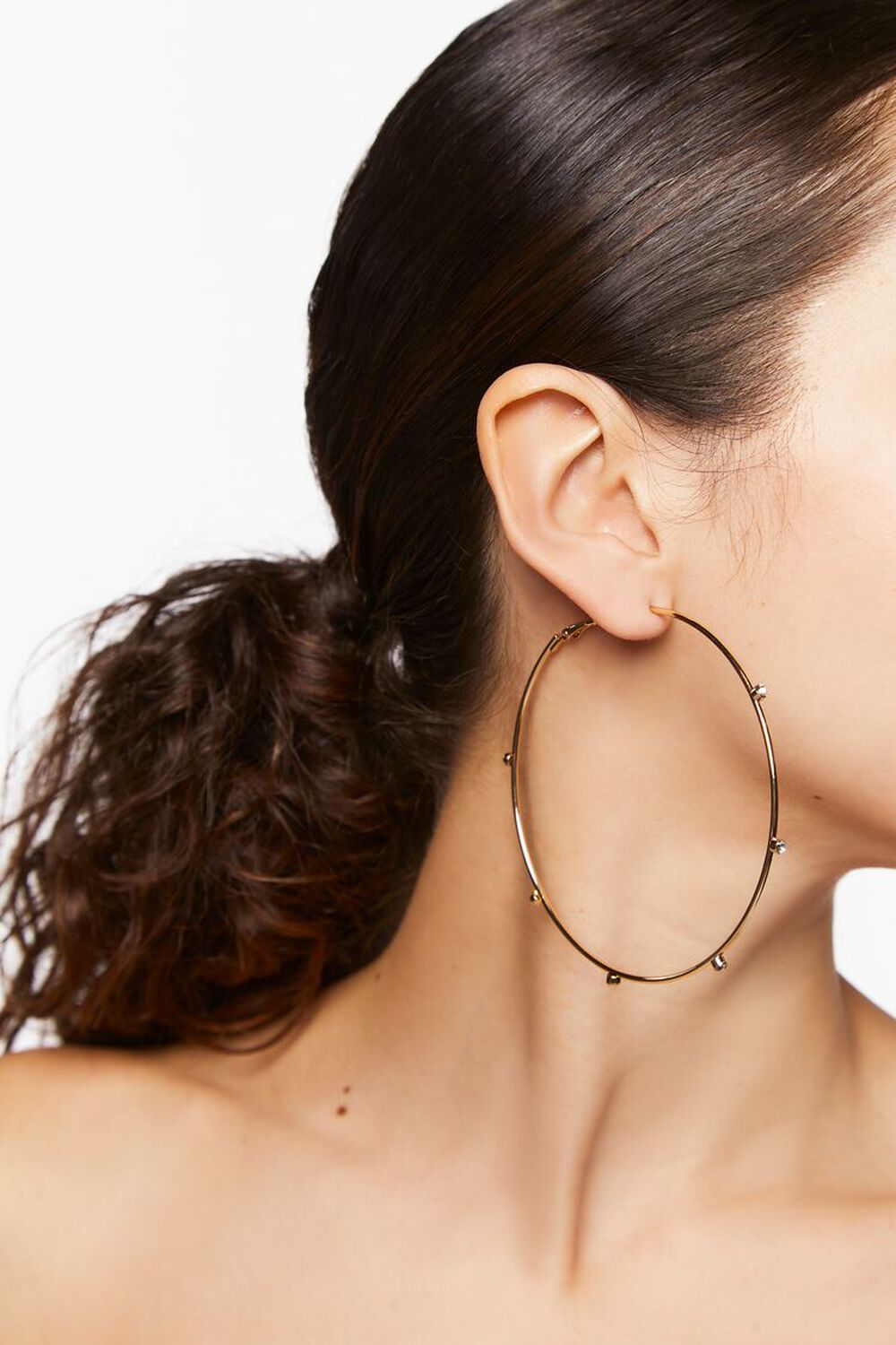 GOLD Oversized Rhinestone-Studded Hoop Earrings, image 1