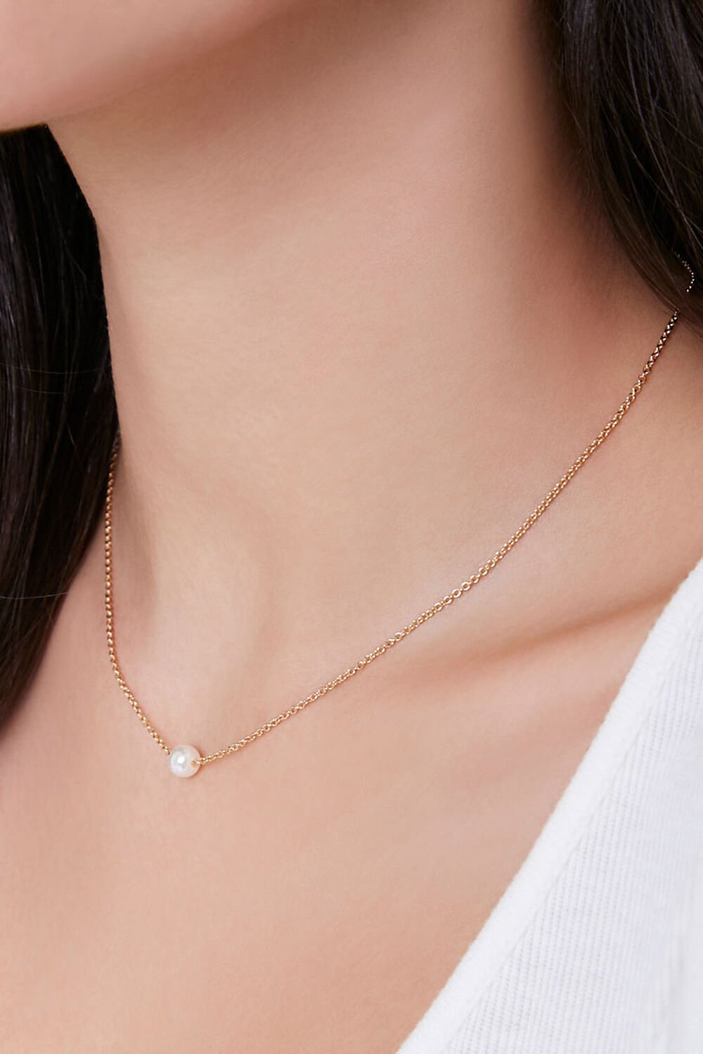 GOLD/CREAM Faux Pearl Charm Necklace, image 1