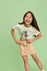 ORANGE/PURPLE Girls Checkered Skirt (Kids), image 1