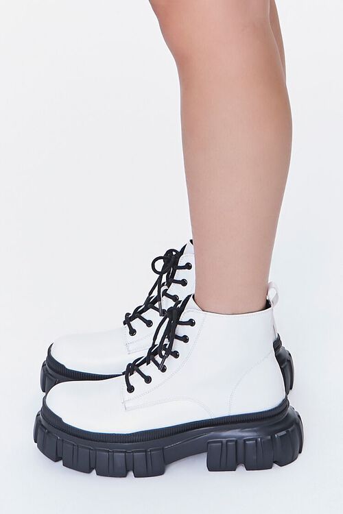 WHITE/BLACK Lace-Up Chunky Booties, image 2