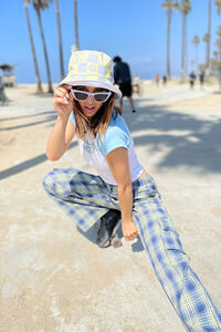 LIME/LIGHT BLUE Butterfly Checkered Bucket Hat, image 1
