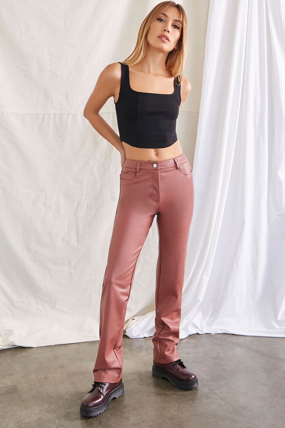 BRONZE Faux Leather High-Rise Pants, image 1