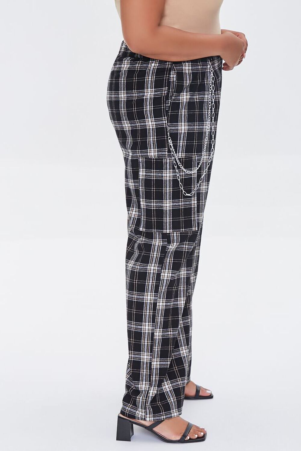 BLACK/MULTI Plus Size Wallet Chain Plaid Pants, image 3