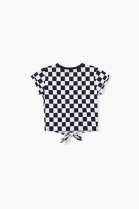 BLACK/WHITE Girls Checkered Knotted Tee (Kids), image 2