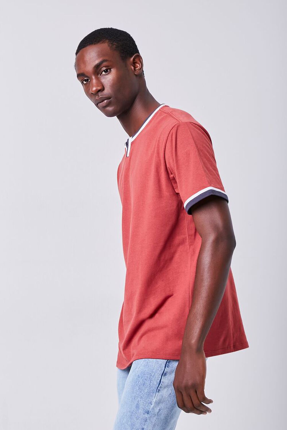 RED Varsity Striped Notched-Neck Tee, image 2