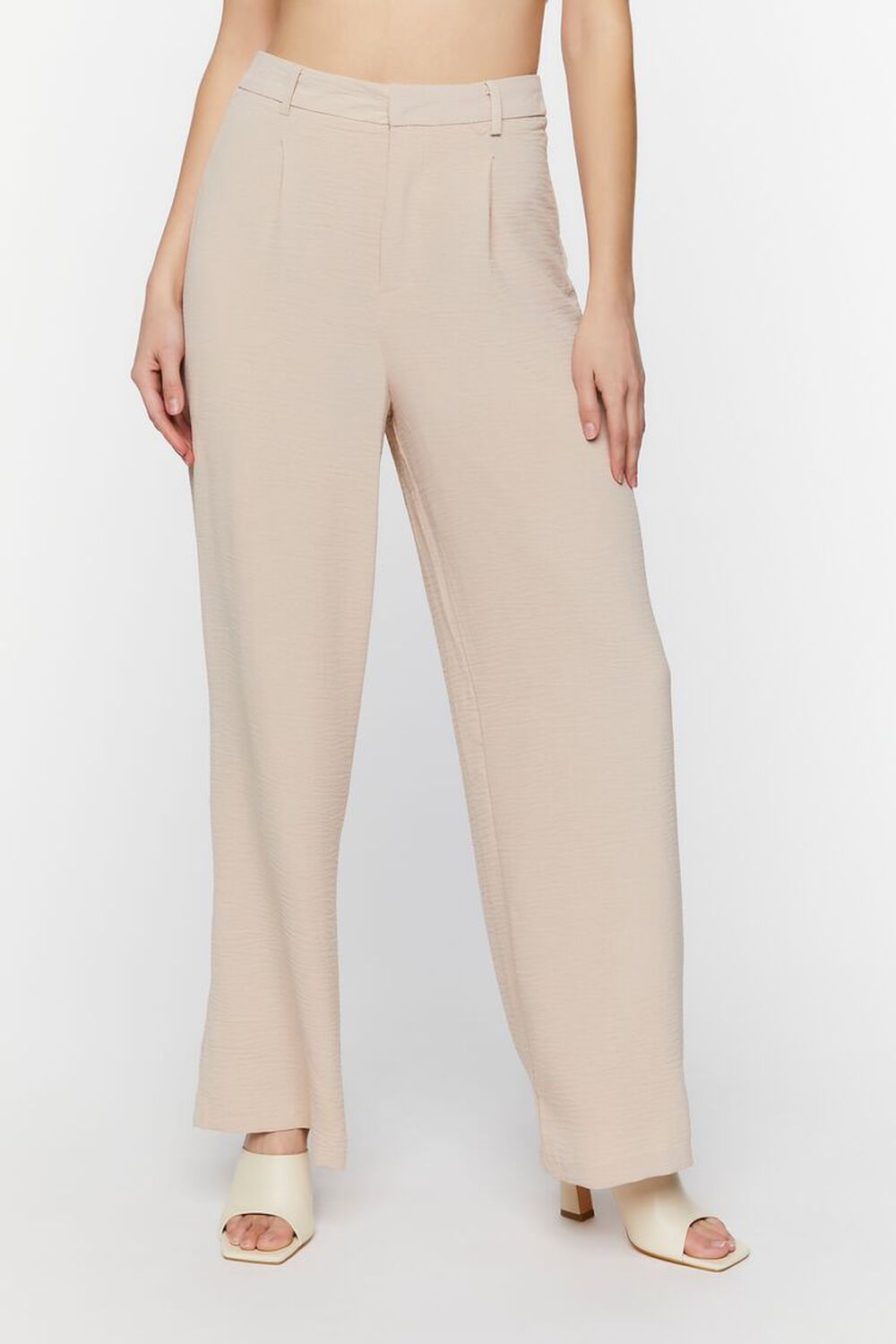 TAUPE Textured High-Rise Trousers, image 2