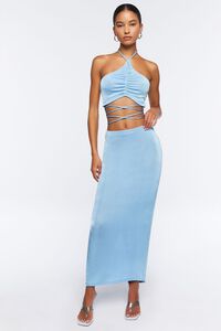 LIGHT BLUE Slinky Halter Top & Maxi Skirt Set, image 4