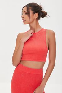 RED Ribbed Knit Cropped Tank Top, image 1