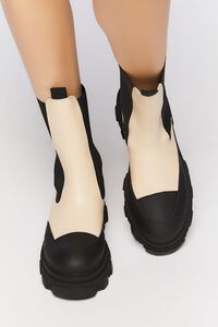 VANILLA/BLACK Faux Leather Lug Chelsea Boots, image 4