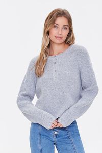 HEATHER GREY Ribbed Henley Sweater, image 1
