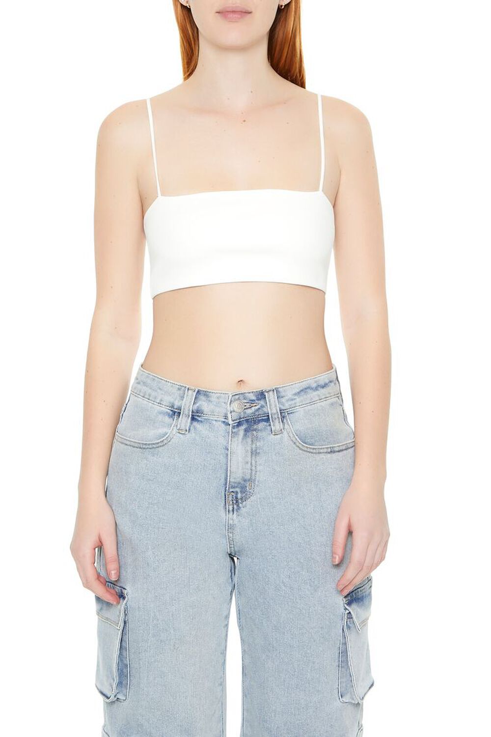 WHITE Ribbed Knit Cropped Cami, image 1