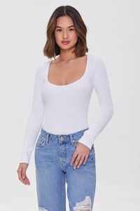 WHITE Fitted Long-Sleeve Bodysuit, image 1