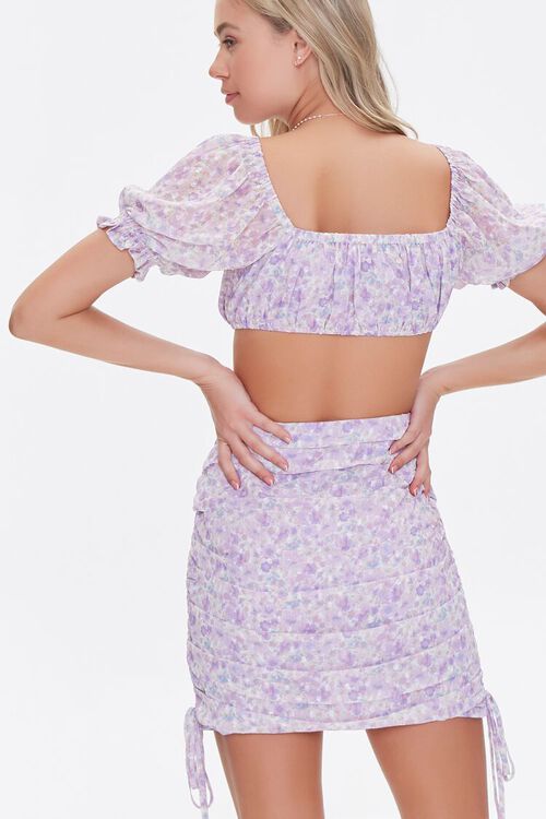 LILAC/MULTI Floral Crop Top & Self-Tie Skirt Set, image 3