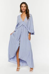 LIGHT BLUE Butterfly-Sleeve Flounce Maxi Dress, image 4