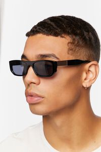 BLACK Men Rectangular Frame Sunglasses, image 2