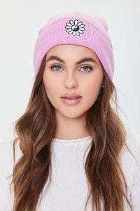 PINK/MULTI Embroidered Yin Yang Flower Beanie, image 3