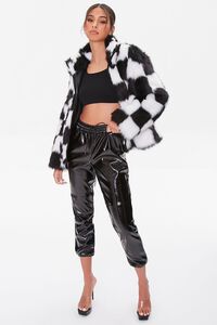 BLACK/WHITE Checkered Faux Fur Coat, image 4