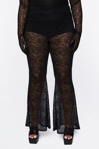 BLACK Plus Size Sheer Lace Flare Pants, image 2