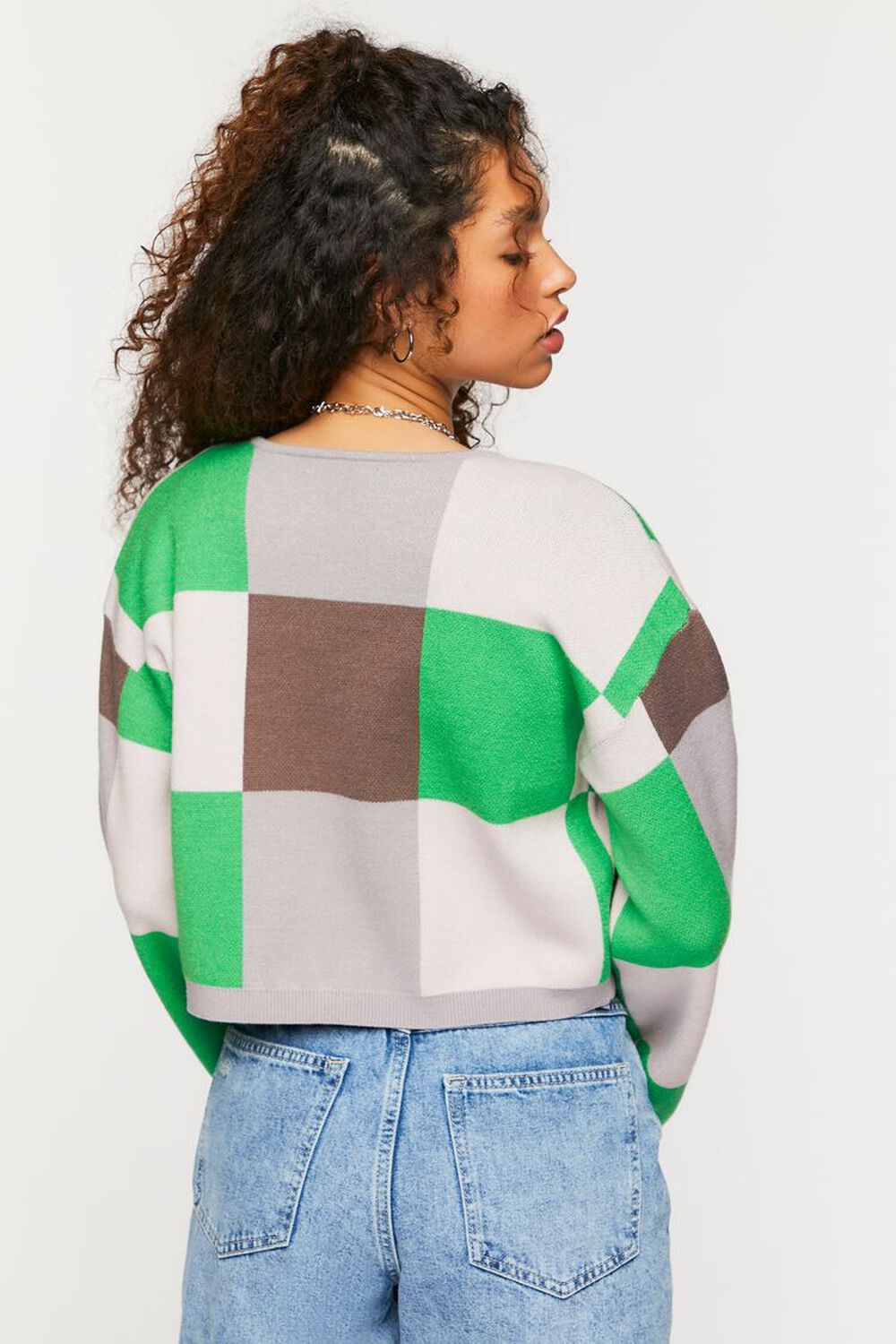 GREEN/SILVER Colorblock Cardigan Sweater, image 3