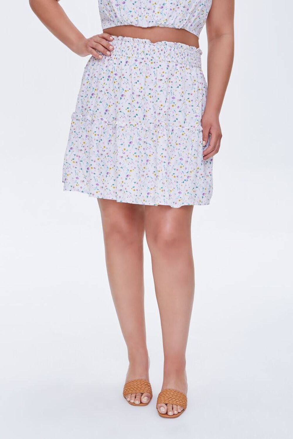 WHITE/MULTI Plus Size Floral Print Mini Skirt, image 2