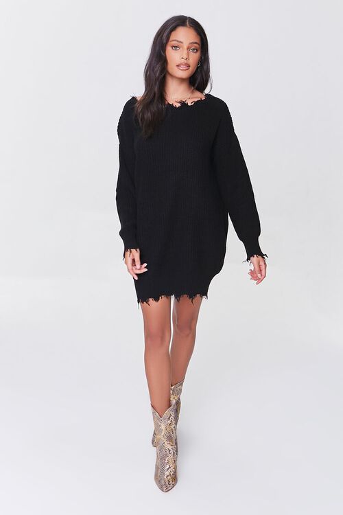 BLACK Distressed Mini Sweater Dress, image 4