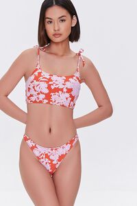 RED/PINK Floral Cheeky Bikini Bottoms, image 1