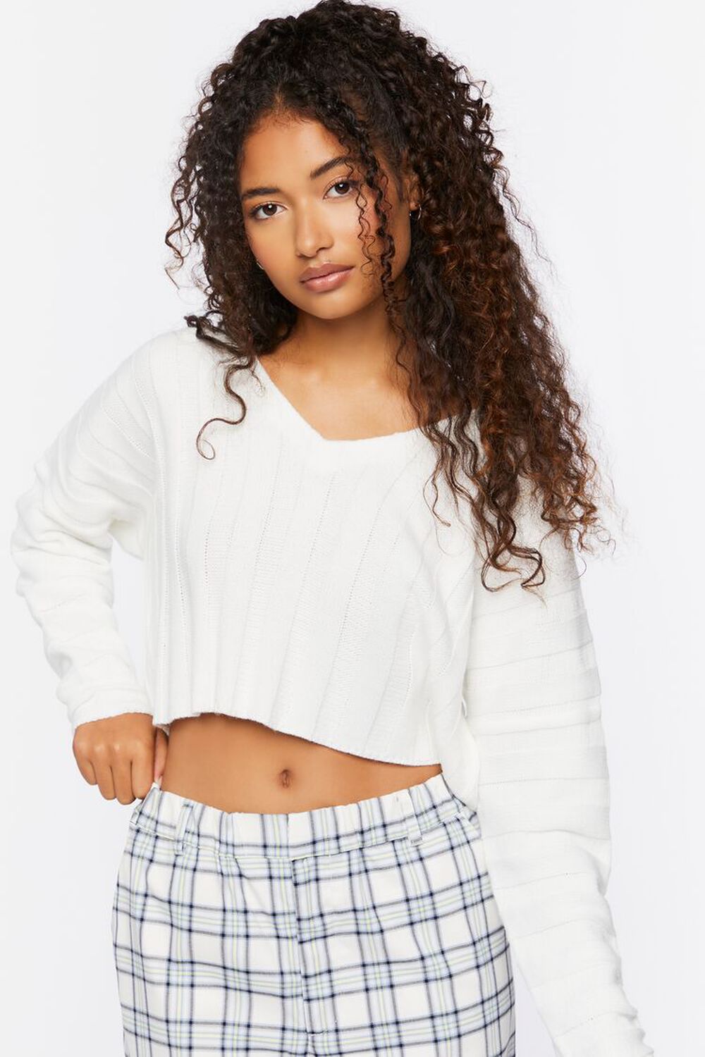 WHITE Ribbed Relaxed-Fit Sweater, image 1