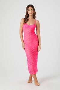 NEON PINK Sheer Lace Lingerie Maxi Slip Dress, image 4