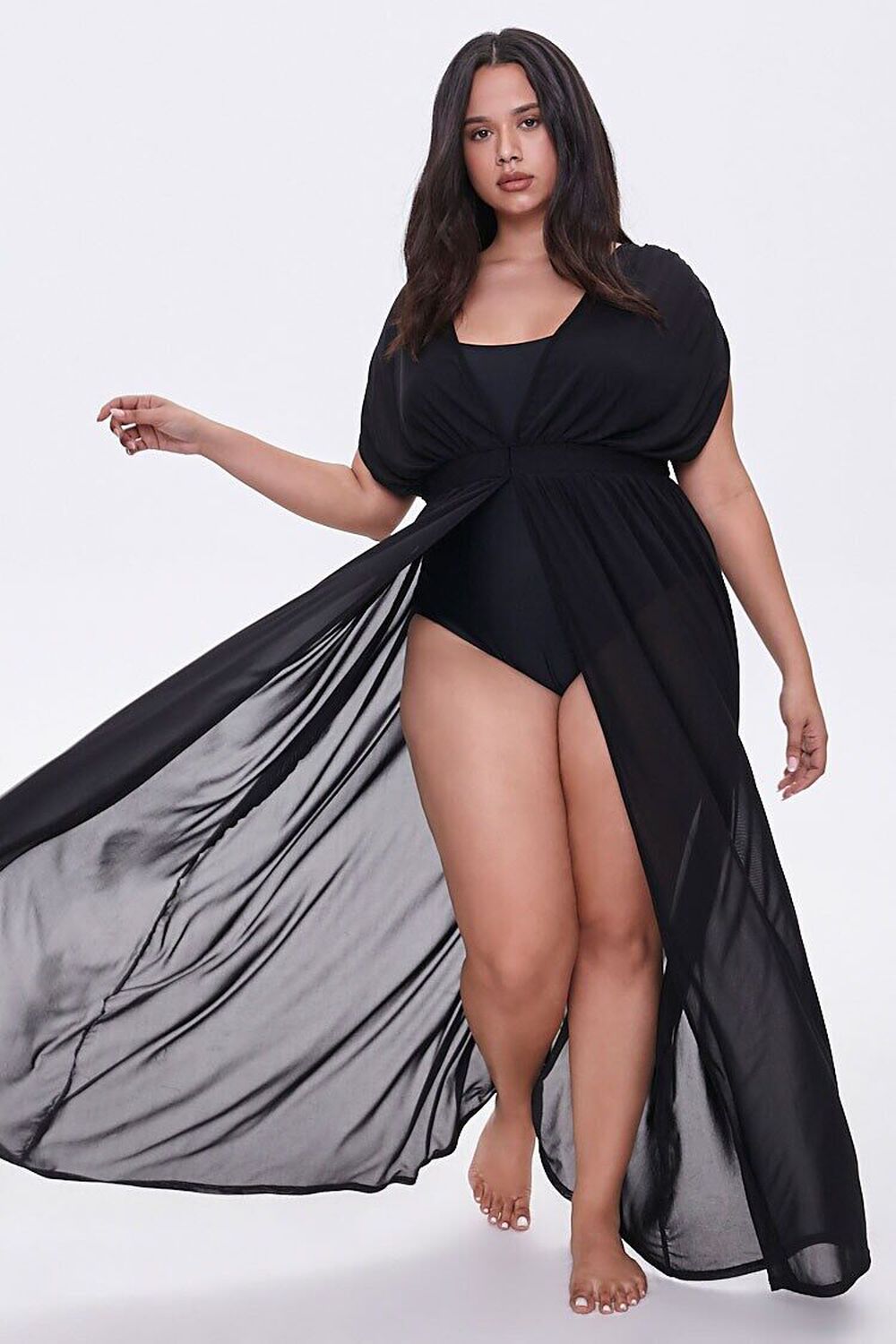 BLACK Plus Size Sheer Swim Cover-Up Dress, image 1