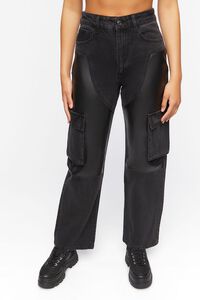 BLACK Faux Leather Cargo Jeans, image 1