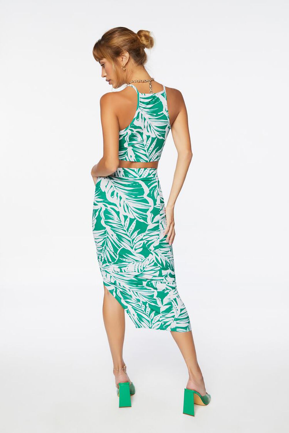 GREEN/MULTI Tropical Crop Top & Ruched Midi Skirt, image 3