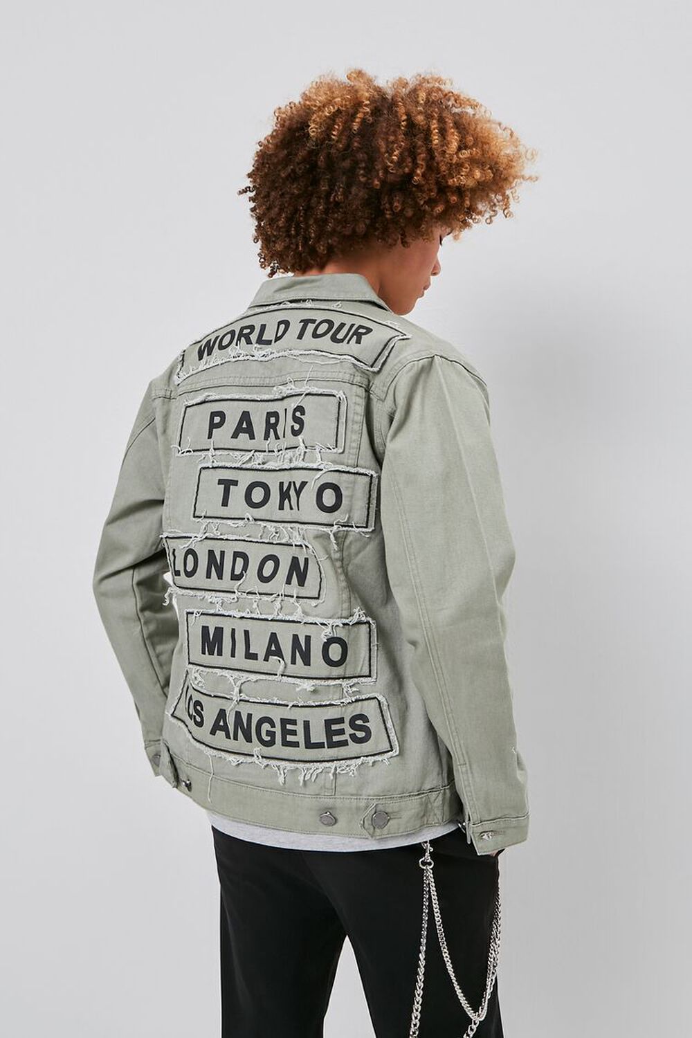 OLIVE/BLACK World Tour Graphic Denim Jacket, image 1