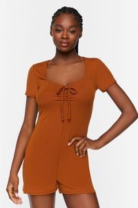 ROOT BEER Ruched Drawstring Lounge Romper, image 1