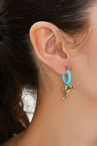 GOLD/TURQUOISE Upcycled Dolphin Hoop Drop Earrings, image 1