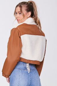 CREAM/LIGHT BROWN Colorblock Faux Shearling Jacket, image 3