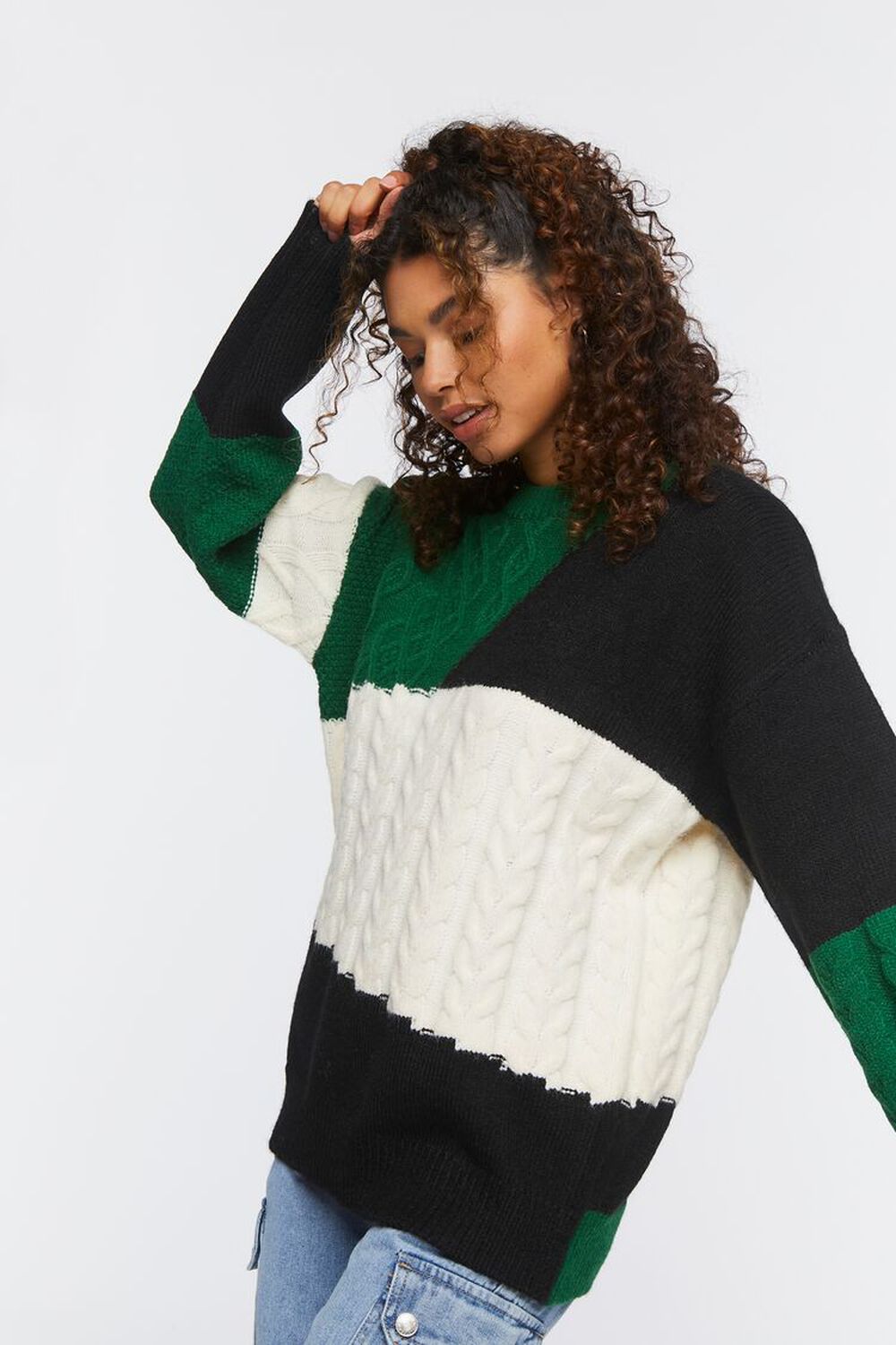 Cable Knit Colorblock Sweater, image 2
