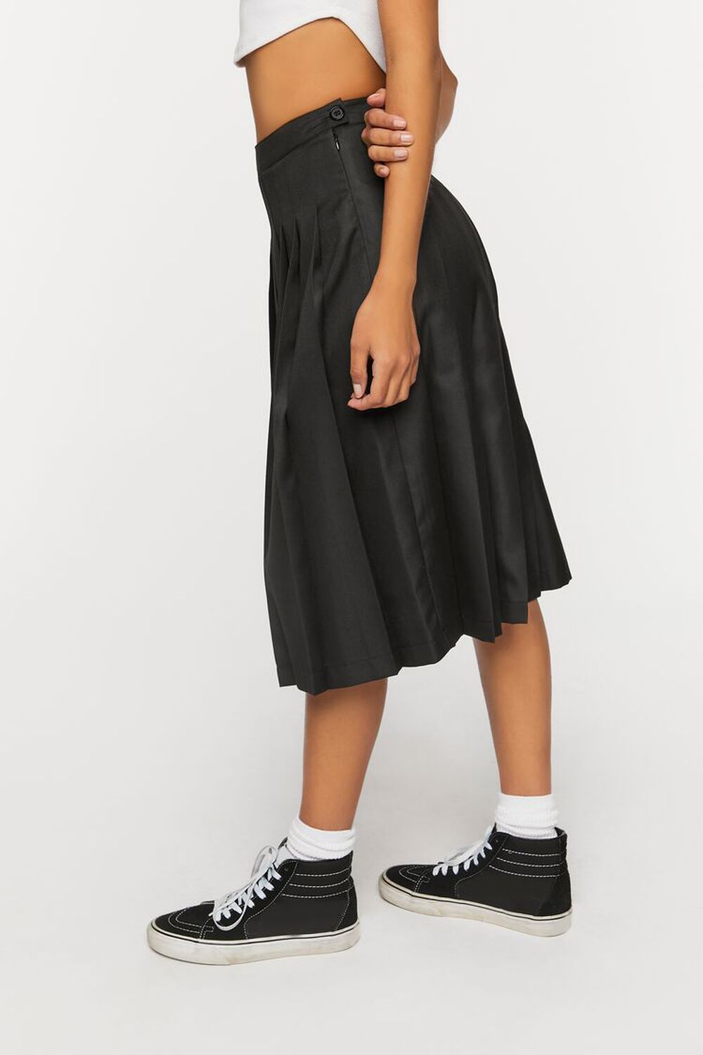 BLACK Pleated A-Line Midi Skirt, image 3