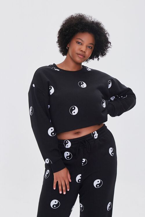 BLACK/MULTI Plus Size Yin Yang Print Sweatshirt, image 2