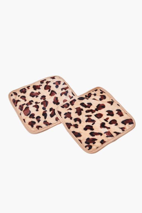 BROWN/MULTI Plush Leopard Face Cleanser Towel Set, image 1