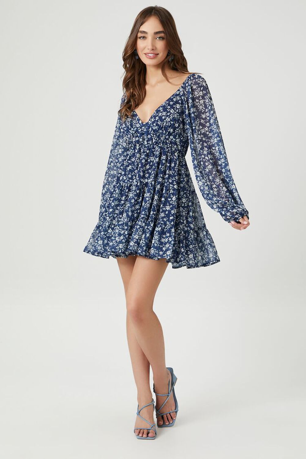 Floral Plunging Tiered Babydoll Dress