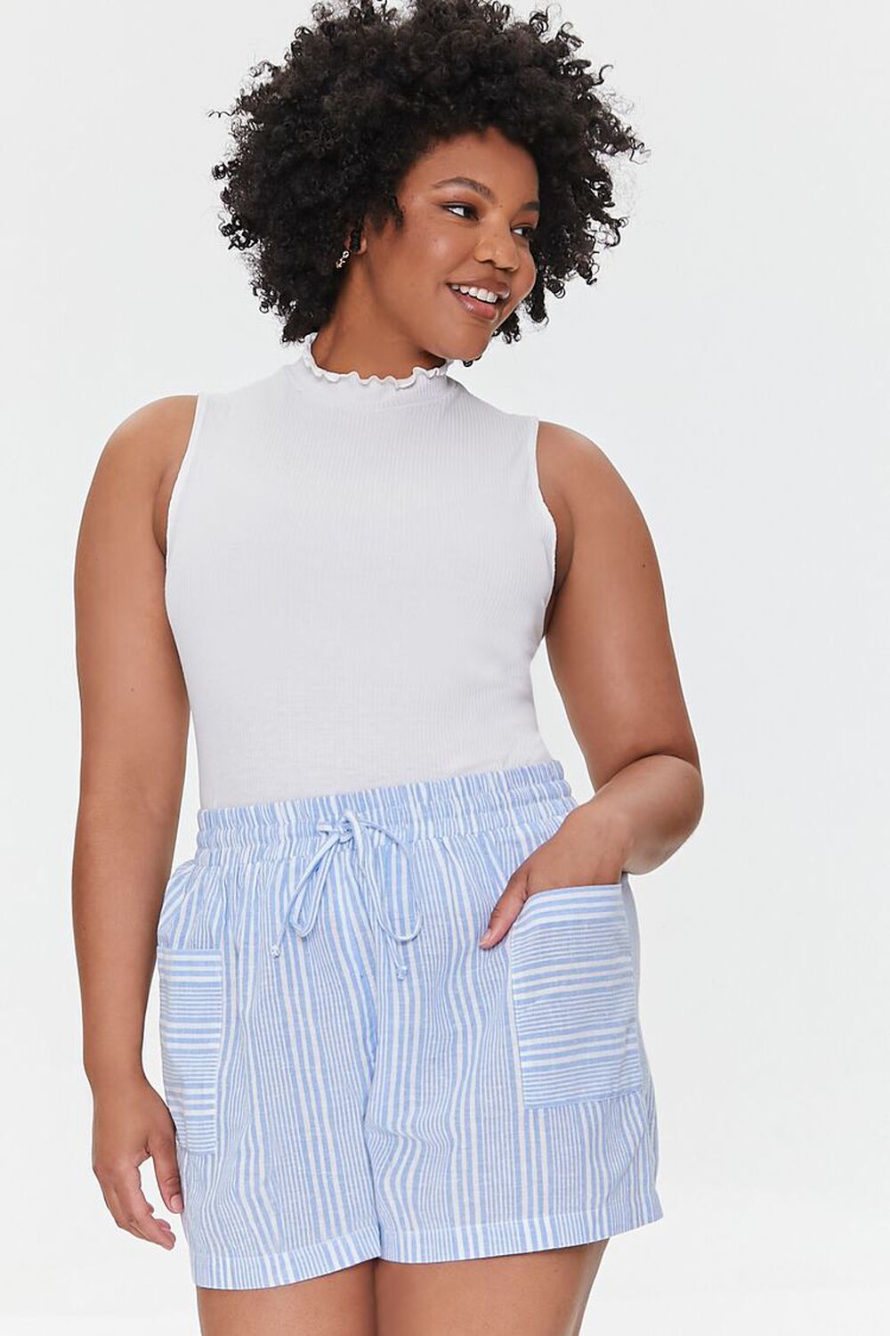 Plus Size Linen-Blend Striped Shorts, image 1