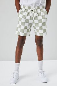 SAGE/WHITE Checkered Drawstring Shorts, image 2