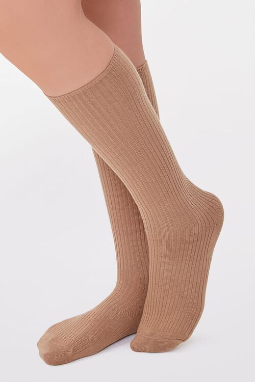 TAUPE Ribbed Knee-High Socks, image 1