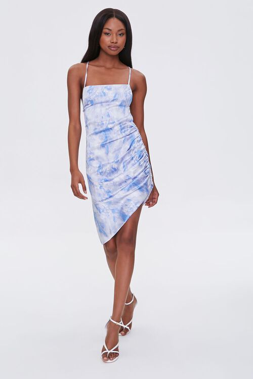 WHITE/BLUE Ruched Cloud Wash Mini Dress, image 4