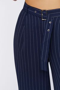 NAVY/WHITE Belted Pinstripe Trousers, image 5