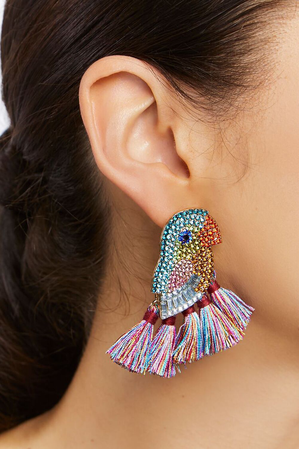 BLUE/MULTI Parakeet Tassel Drop Earrings, image 1