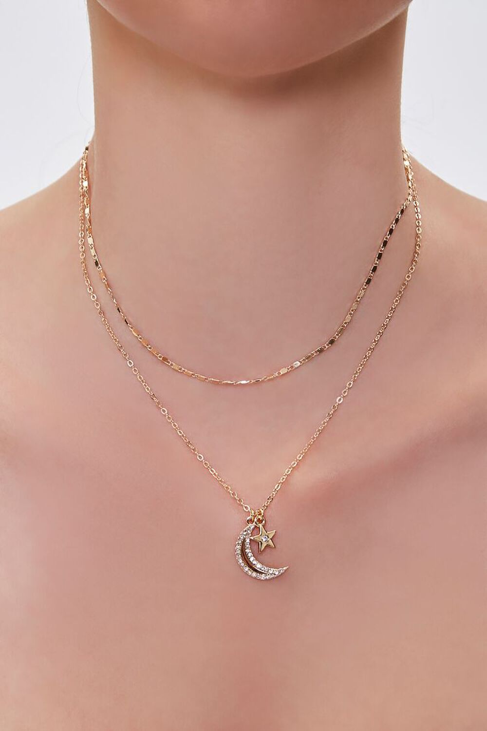 GOLD Layered Crescent Moon Pendant Necklace, image 1