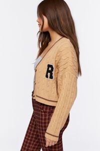 TAN/BROWN Cropped Varsity Cardigan Sweater, image 2